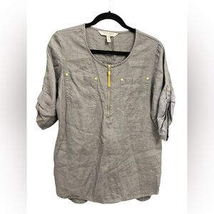 Sold Ellen Tracy Gray Linen Blouse with Zip Detail Size M